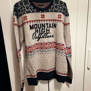 LOCALE Mountain High Outfitters Men's Sweater - Navy and Red Pattern